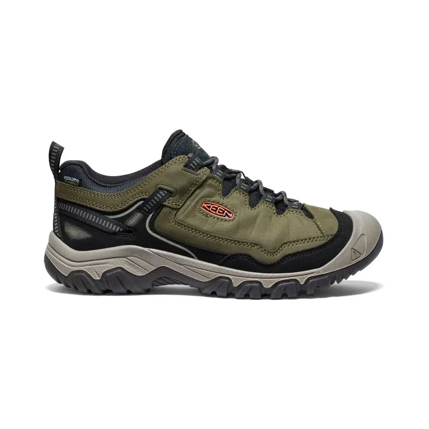 Keen Men's Targhee IV Waterproof HIking Shoe in Dark Olive Gold Flame