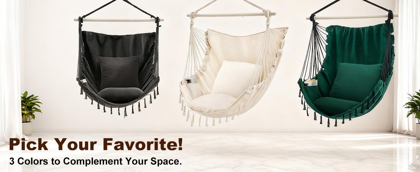 Hammock Chair Hanging Rope Swing, Max 500 Lbs, 2 Cushions Included, Large Macrame Hanging Chair with Pocket for Superior Comfort & Hardware Kit