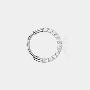 Oufer 20G Front Face CZ Hinged Segment Nose Ring Stainless Steel