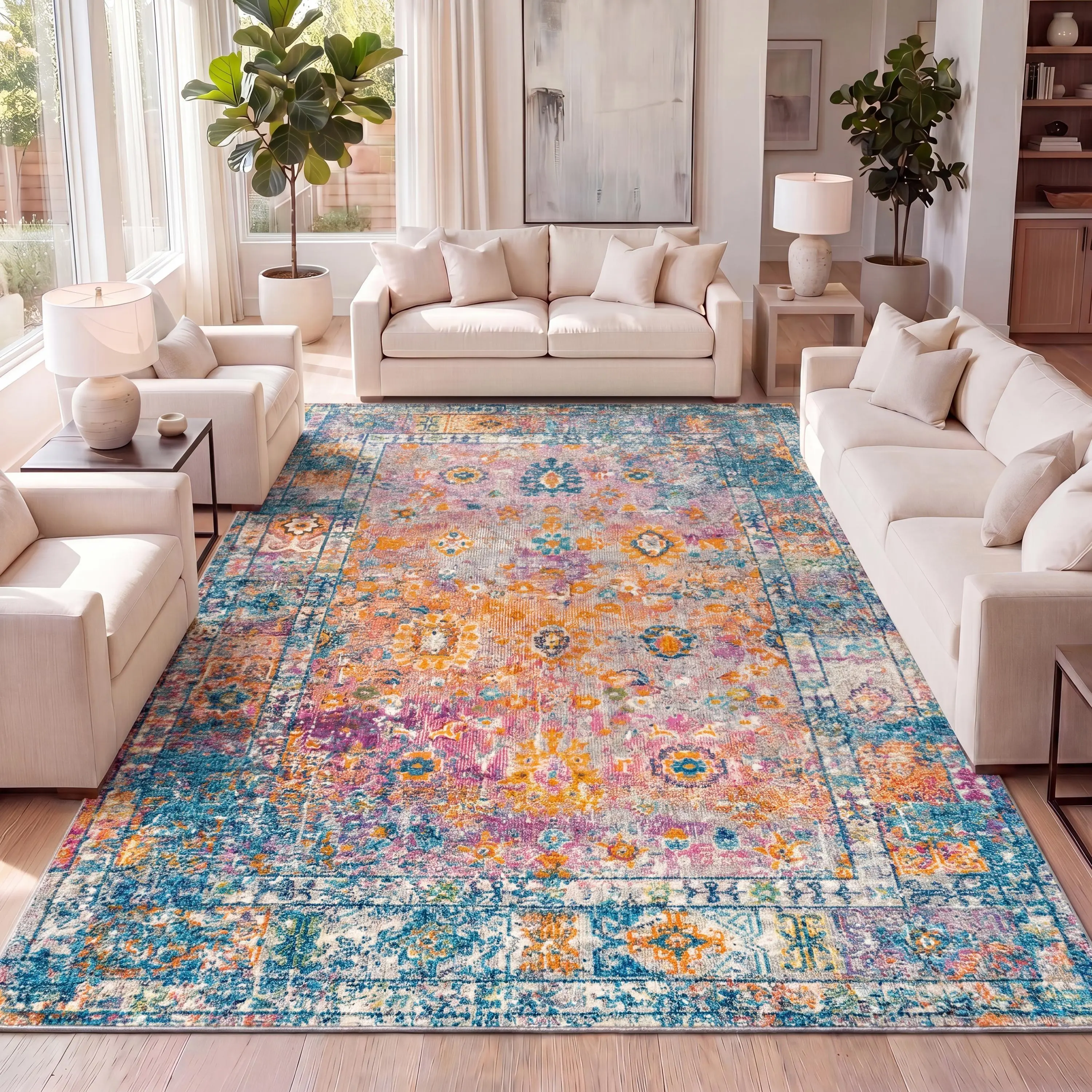 JONATHAN Y Bohemian Style Soft Polypropylene Rug - Vibrant Vintage Medallion Floral, Funky Unique Fashion Home Decor, Living Room Indoor Area Rug, Bohemian Style Rugs, Soft Area Rug