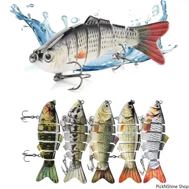 Multi-Jointed Hard Swimbait Fishing Lures - Slow-Sinking Segmented Crankbait with Sharp Treble Hooks, Lifelike Action for Freshwater, Saltwater Fishing Gear