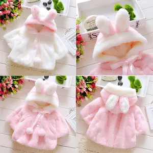 Toddler Baby Girl Winter Fur Hooded Coat Rabbit Ears Jacket Cloak Snowsuit Outerwear Clothes