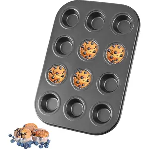 Mini Muffin Pan,  Small Cupcake Pans, Carbon Steel 12-Cup Muffin Tin, Versatile Non-Stick Bakeware