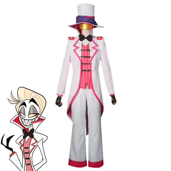 Lucifer Cosplay Costume 7-Piece Hazbin Hotel Polyester Clothes Set with Collared Shirt and Accessories, Halloween Costume Ideas, Cosplay Costume Set