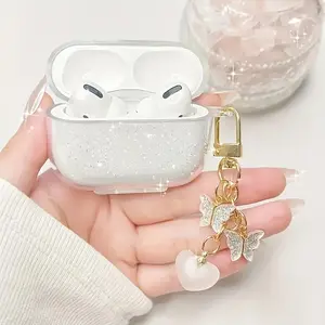 Transparent Butterfly Heart Pendant Case for Apple Bluetooth-compatible Audio Earphones, Anti-Drop Protective Cover, Scratch-Resistant AirPods Charging Case Earbuds Gift