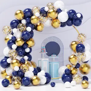 Navy Blue Gold Balloons Garland Kit, 120 pcs Navy and Gold Confetti White Balloons Arch for Graduation Birthday Party Shower DIY Decoration