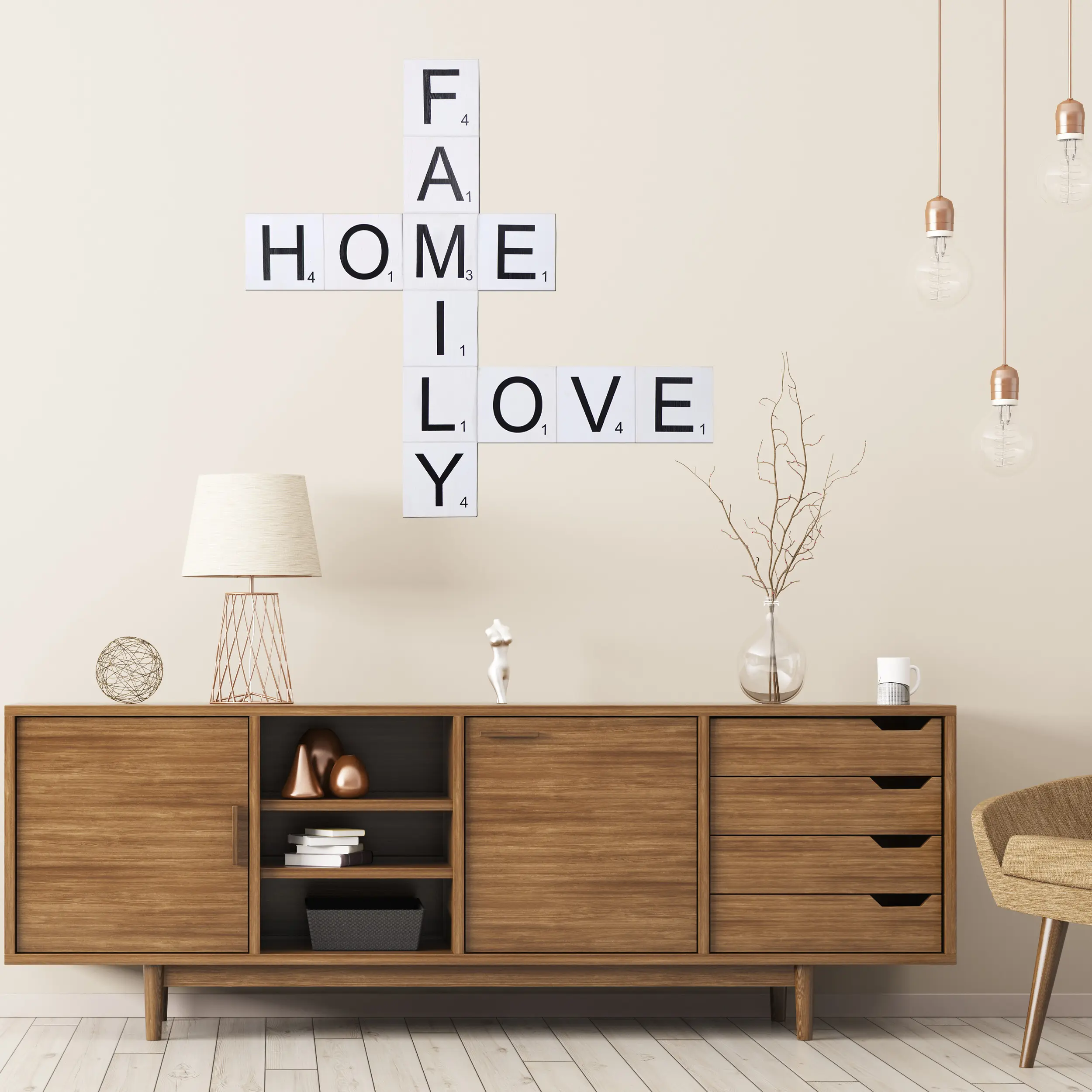 7Penn Rustic Living Room Decor - Farmhouse Crossword Letters Wall Decor - White