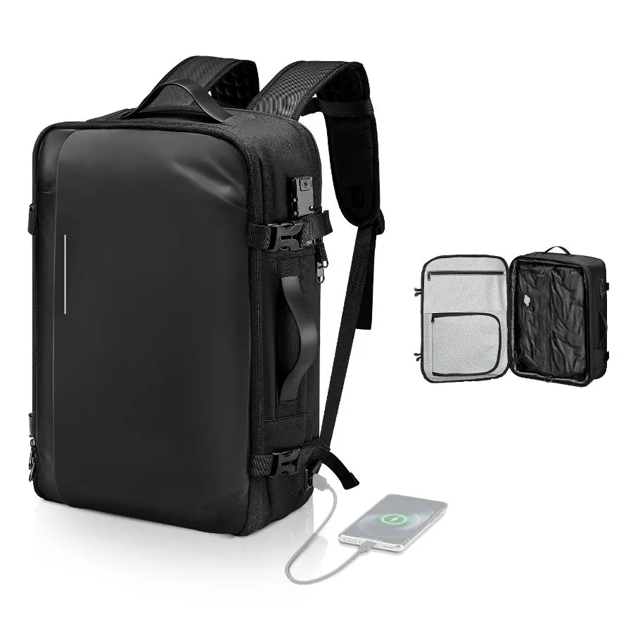 VEVOR Vacuum Travel Backpack, 65L, Expandable Vacuum Seal Compression Travel Backpack, with TSA-Approved Lock, Multiple Pockets Compartments, Water-Resistant Carry-On Suitcase Luggage, No Pump, Black