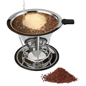 Pour Over Coffee Dripper, Stainless,Easy to Paperless Pour Over Coffee Maker,Reusable,Cone Dripper with Removable Cup