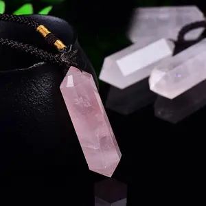 Crystal Gemstone Necklace, Rose Quartz Pink Crystal Hexagonal Point Pendant Cord Women Necklace, Healing Self love Necklace, Christmas Birthday gift