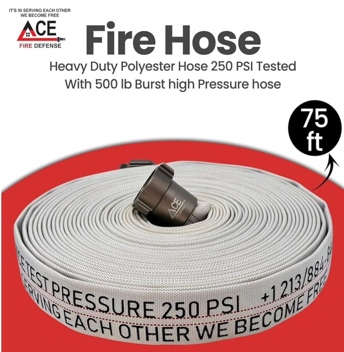 Ace Fire Defense.01 - 75' x 1.5” Professional Premium Fire Hose for Wildfire Defense