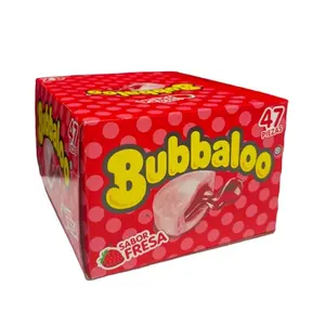 Bubbaloo Fresa Chewing Bubble Gum with Liquid Filled Center, Box of 47 Pieces, Mexican Candy, Dulces Mexicanos