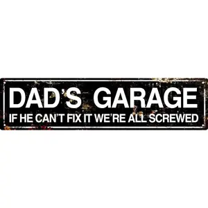 1pc "Dad's Garage" Vintage Tin Sign |   4x16 Inch Retro Statement Wall Decor in Multiple Styles |   Choose Your Design for Farmhouse, Bathroom & Bar |   Unique Home Gift with Pre-Drilled Holes, Easy to Hang |   Home & Kitchen Collection