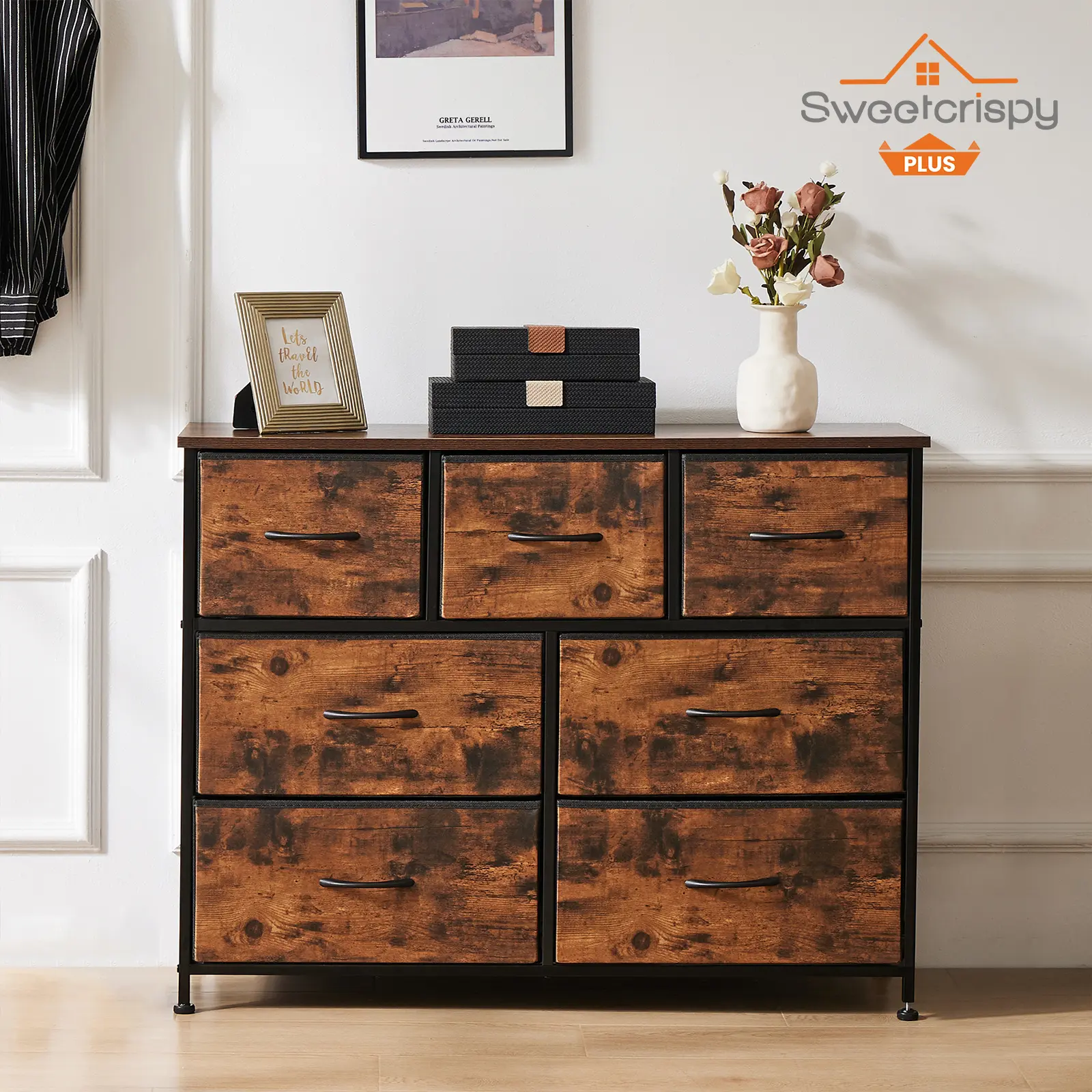 【New Color】Cupboards Cabinets Dresser for Bedroom, Drawer Organizer Storage with 7 Drawers, Chest of Drawers with Fabric Bins, for Bedroom,dorm essentials,home decor