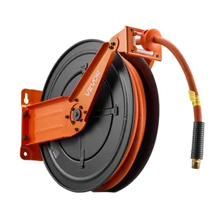 【DealsForYouDays】VEVOR Retractable Air Hose Reel, 1/2 Inch x 50 FT Rubber Air Hose Max 300PSI, Auto Rewind Air-Compressor Hoses Reel with 5 ft Lead in, Ceiling/Wall Mount Heavy Duty Steel Double Arm