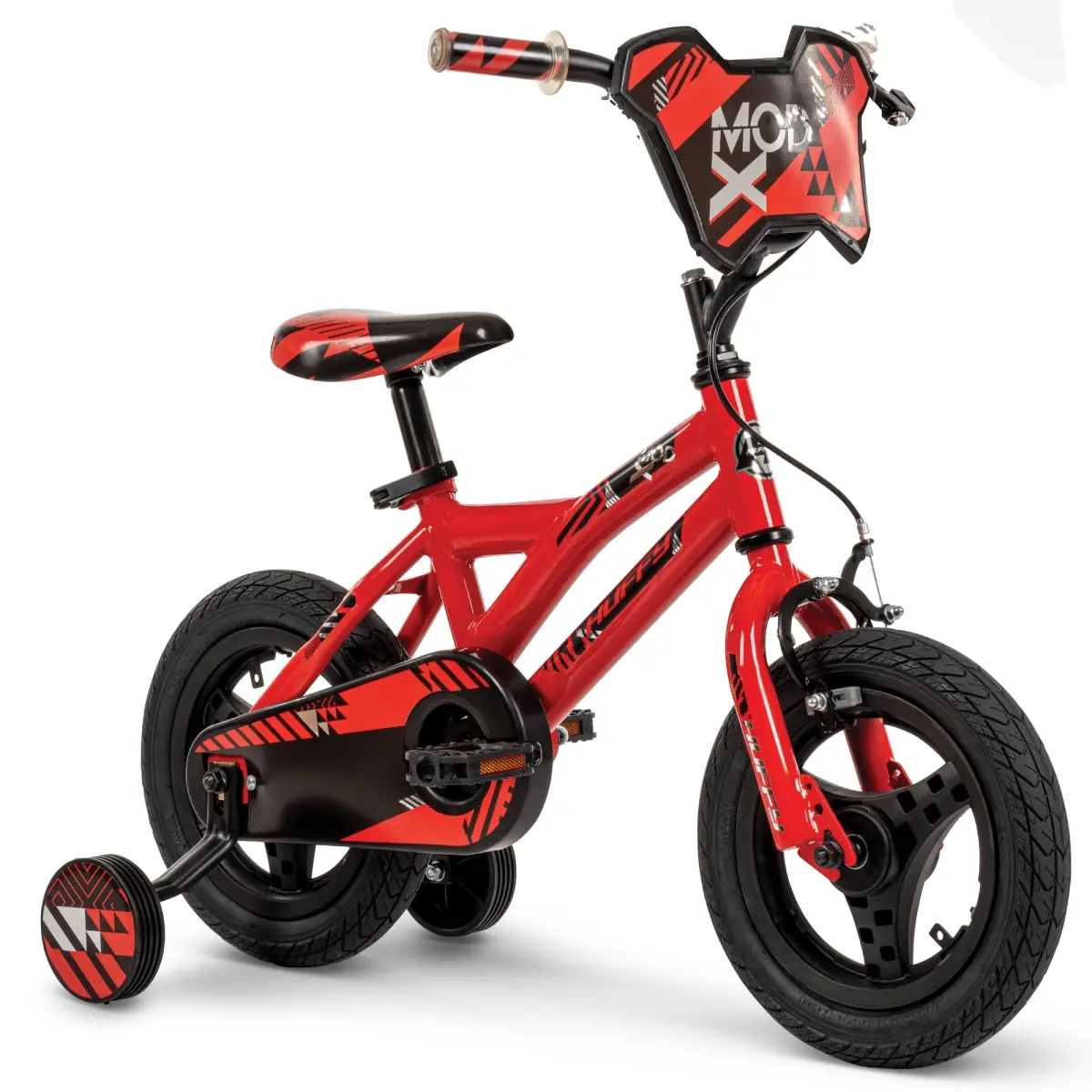 Huffy Mod X 12-Inch Steel Frame Small Kids' Bike for Ages 3-5, Red - Removable Training Wheels, Front & Coaster Brakes, Small Kids' Bikes, Driveways, Yard Tours