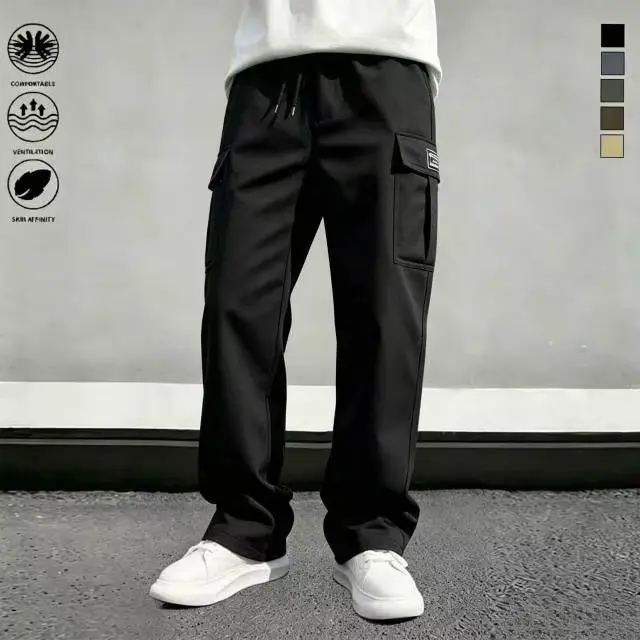Men's Loose Cut Cargo Sweatpants, Casual Straight Fit Trousers in Breathable Fabric with Side Cargo Pockets and a Drawstring Waist, Breathable Fabrics, Long Pants, Outdoor, Men's Sweatpants, Sneakers, Small, Men’s Clothes