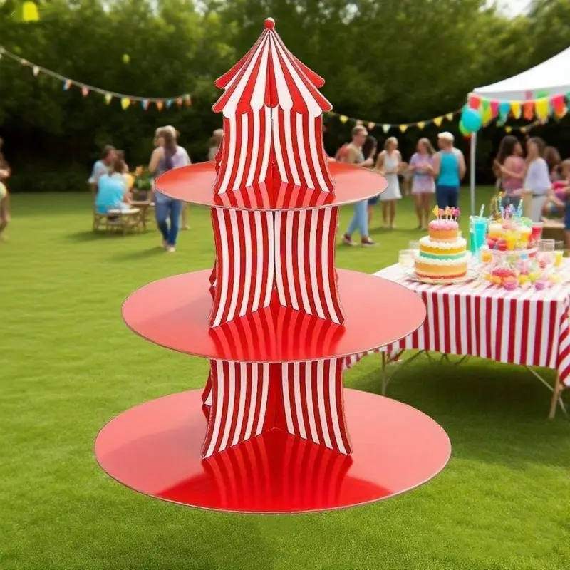 Carnival Theme Cupcake Stand, Circus Clown Tent Three-Tier Paper Birthday Dessert Display Rack, Restaurant Party Decoration, Cupcake Holder, Cupcake Tower