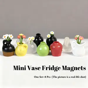 Mini Vase Fridge Magnets -8-Piece Set, Nordic & Chinese Fusion Style, DIY Creative Decor for Kitchen/Office/Room, Perfect Gift for Girlfriend/BFF/Mom… Shatterproof Resin Material