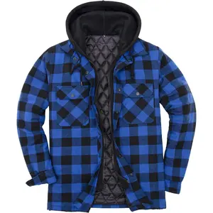 Men's Thicken Plaid Hooded Flannel Shirt Jacket with Quilted