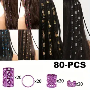 80PCS Mixed Golden/Silvery Creative Colorful Dreadlocks Set Unique Street Style Party Braided Hair Clips & Accessories, Hair Decorations Charm Women Mixed Handmade Hair Clips Set
