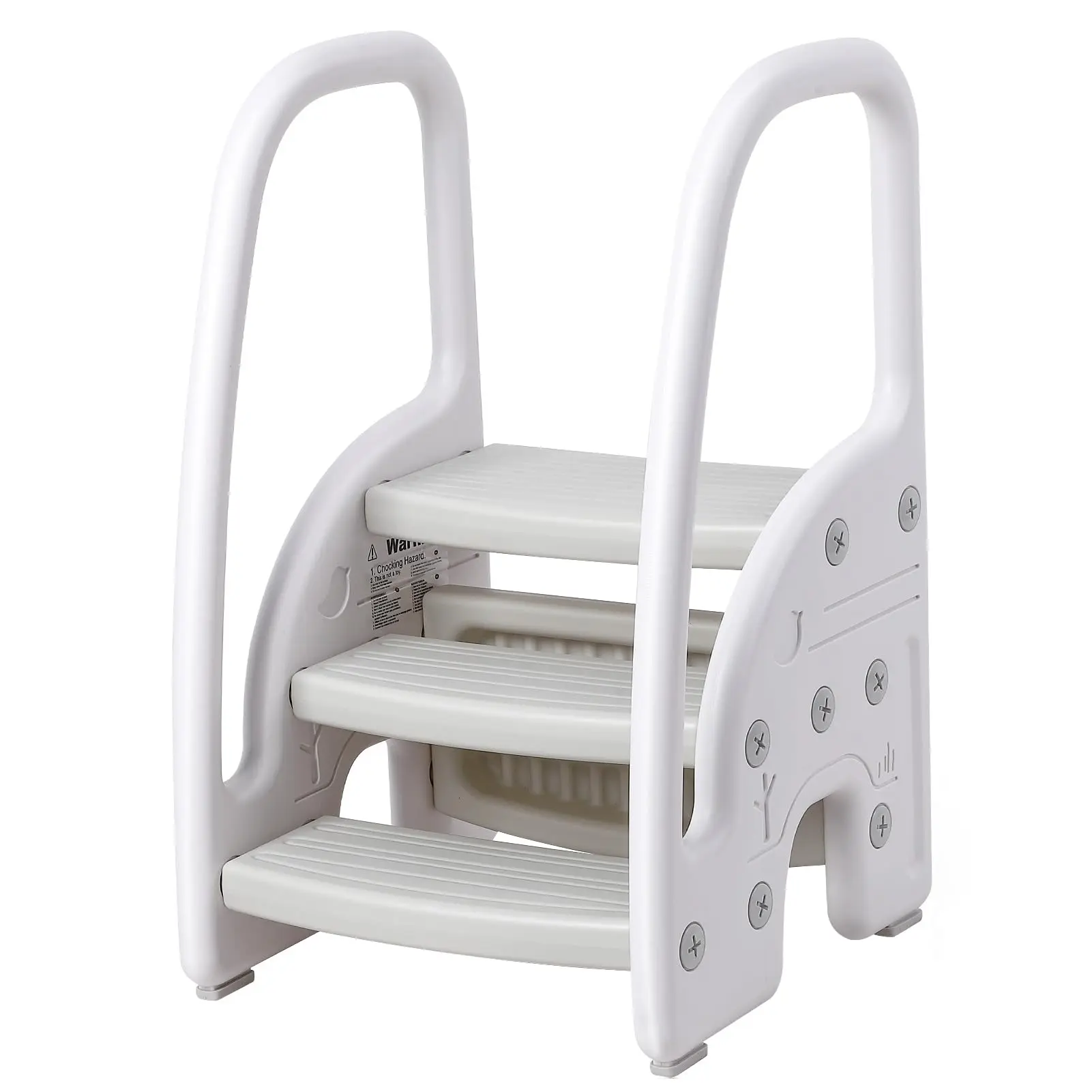 Toddler 3 Step Stool, Plastic Children Learning Helper Stool with Side Handles for Bathroom Sink, Kids Standing Tower with Non-Slip Pads for Kitchen Counter, Toilet Potty Training, Gray