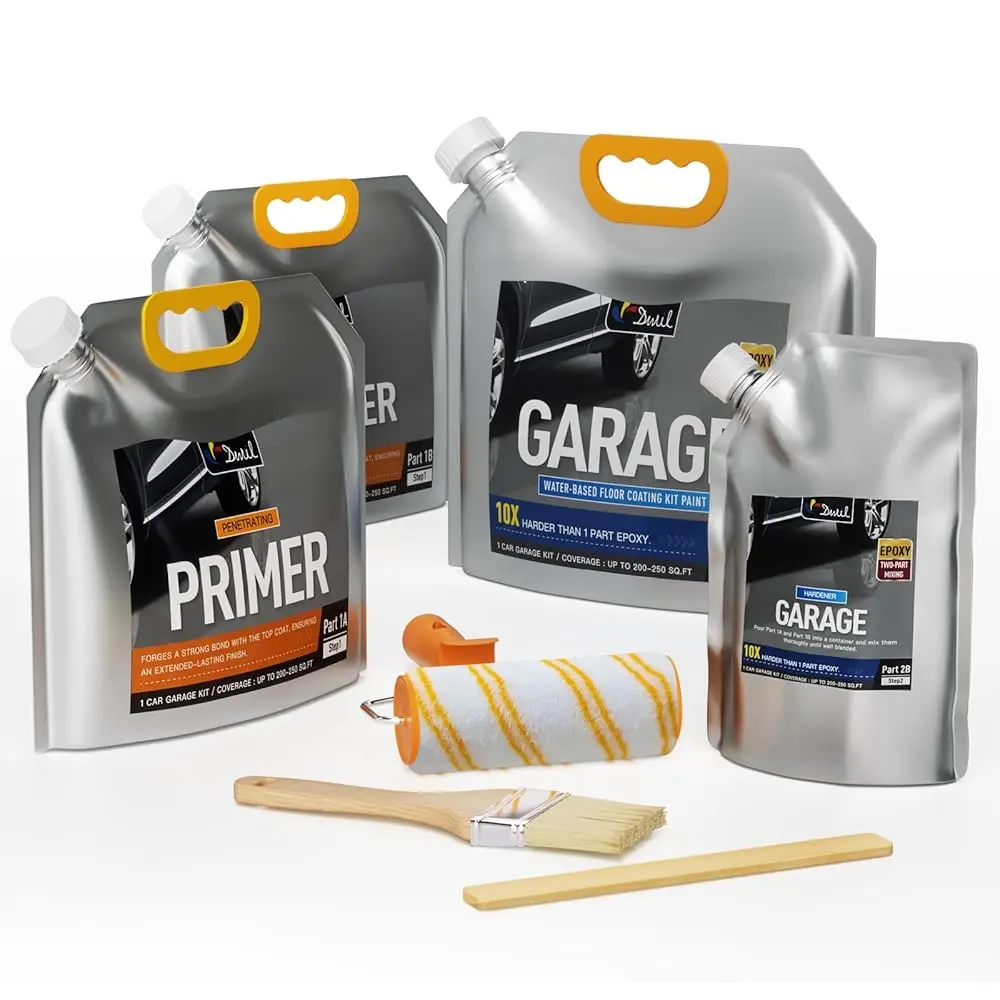DWIL Epoxy Garage Floor Paint Kit - Water-Based, Low Odor, High Gloss Epoxy Flooring for Concrete & Basements (1-Car Light Gray Kit, Durable & Attractive Solution, Safe & Easy to Use, Enhances Garage Appearance), Durable And Attractive Solution