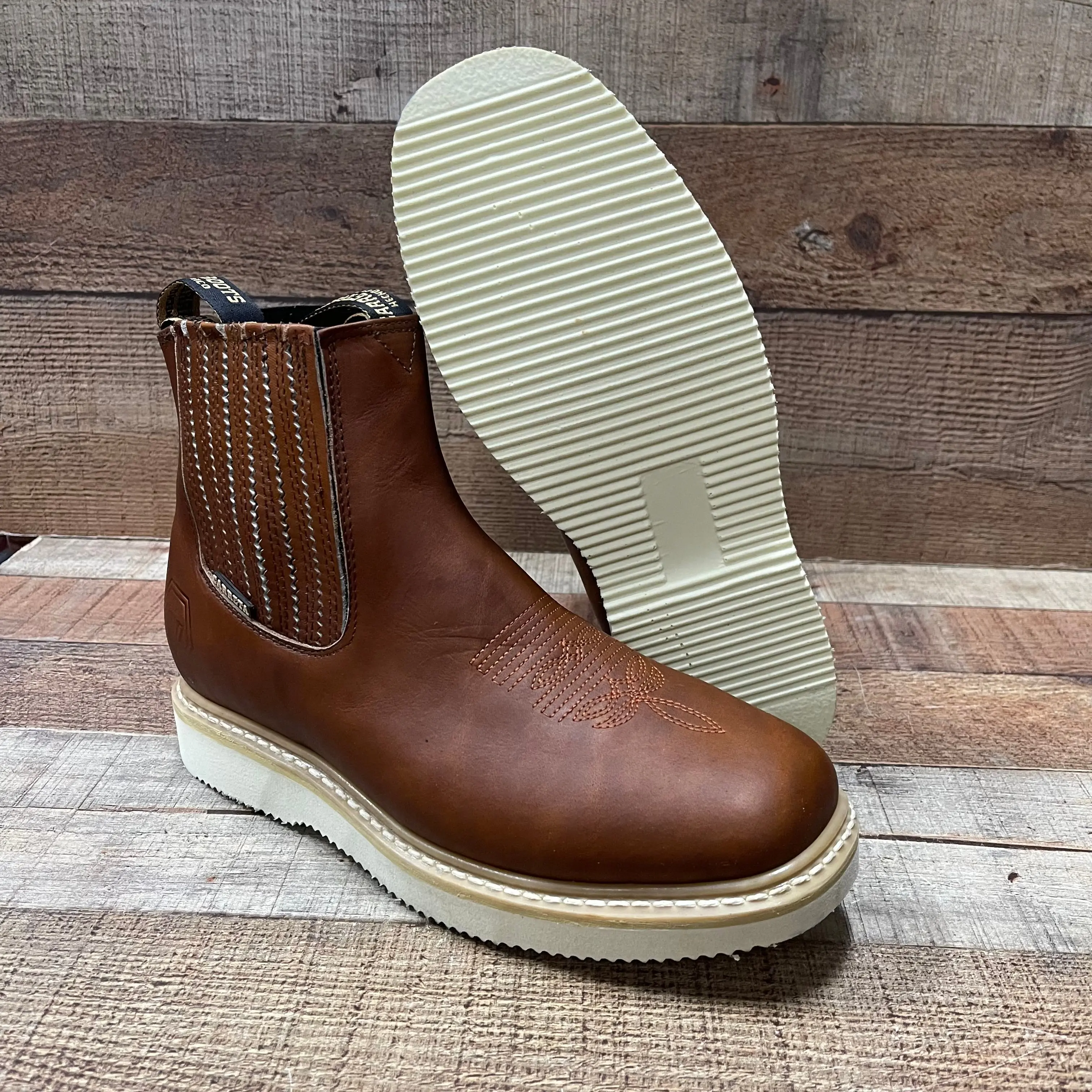 Men's Work Square Toe Boots Light Pull On Leather Ankle Boot Est.916 Botin Laredo