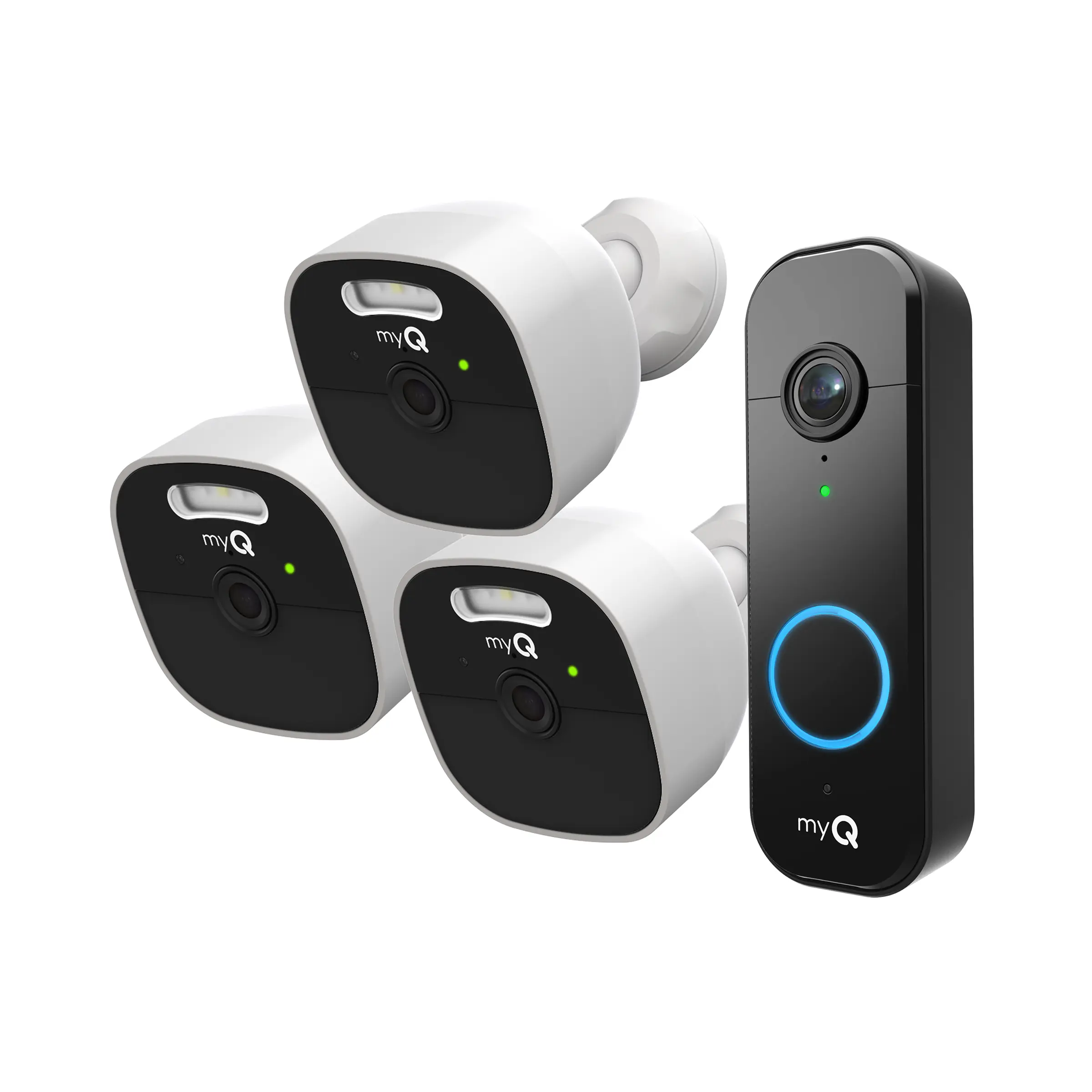 myQ Outdoor Battery Camera 3-Pack & Video Doorbell Bundle myQ Outdoor Battery Camera 3-Pack & Video Doorbell Bundle