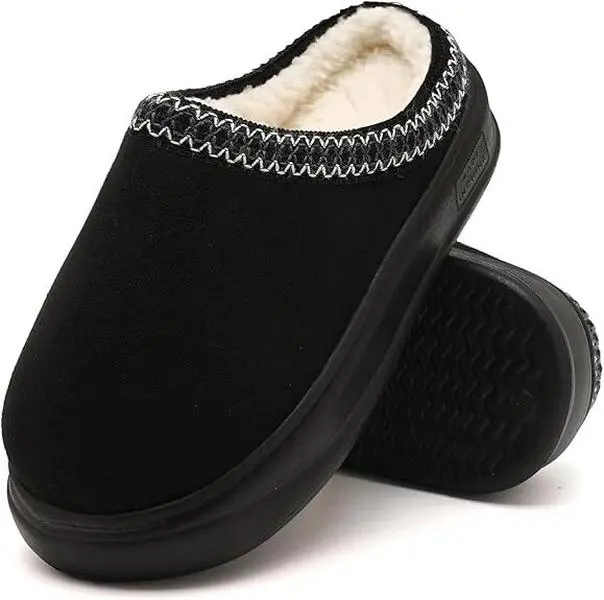 Men's & Women's 2026 New Thick-Soled Genuine Suede Black Platform Slippers - Faux Fur Lined Winter Mules, Chic Preppy Sweet Rock Party Cozy Indoor-Outdoor Footwear, Minimalist, Memory Foam, Slip On, Thoughtful Gift, Cushioned, Trendy Casual Slippers, Hous