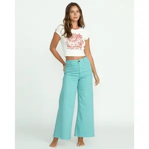 BILLABONG Women's Free Fall High-Waist Twill Pants, Fixed waist Wide Leg Pants, California Weekend Laid-Back Style