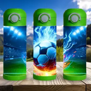 Soccer Neon 12 oz kid Tumbler - BPA Free, stainless steel, Leak proof, durable, with clear lid