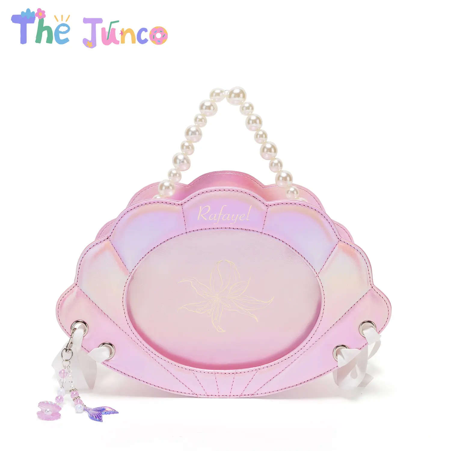 The Junco Love and Deep Space Rafayel Seashell Treasure 3-Way Ita Bag | Y2K Rainbow Sparkle Laser Gradient Shell Crossbody | Pearl Handle Mermaidcore Merch Bag | Oval Clear Window Display for Daily & Events, Crossbody Purses, Pu Leather