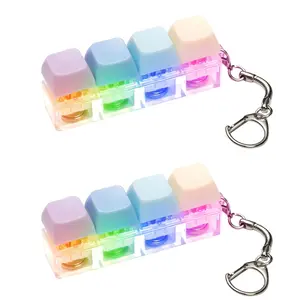 2 PCS LED Light Up Keyboard Fidget Toy Keychain 4 Key Macaron Color Loud Clicker Sensory Toy Stress Anxiety Relief Creative Easy to Carry Gifts for Adults Family Friends  girl