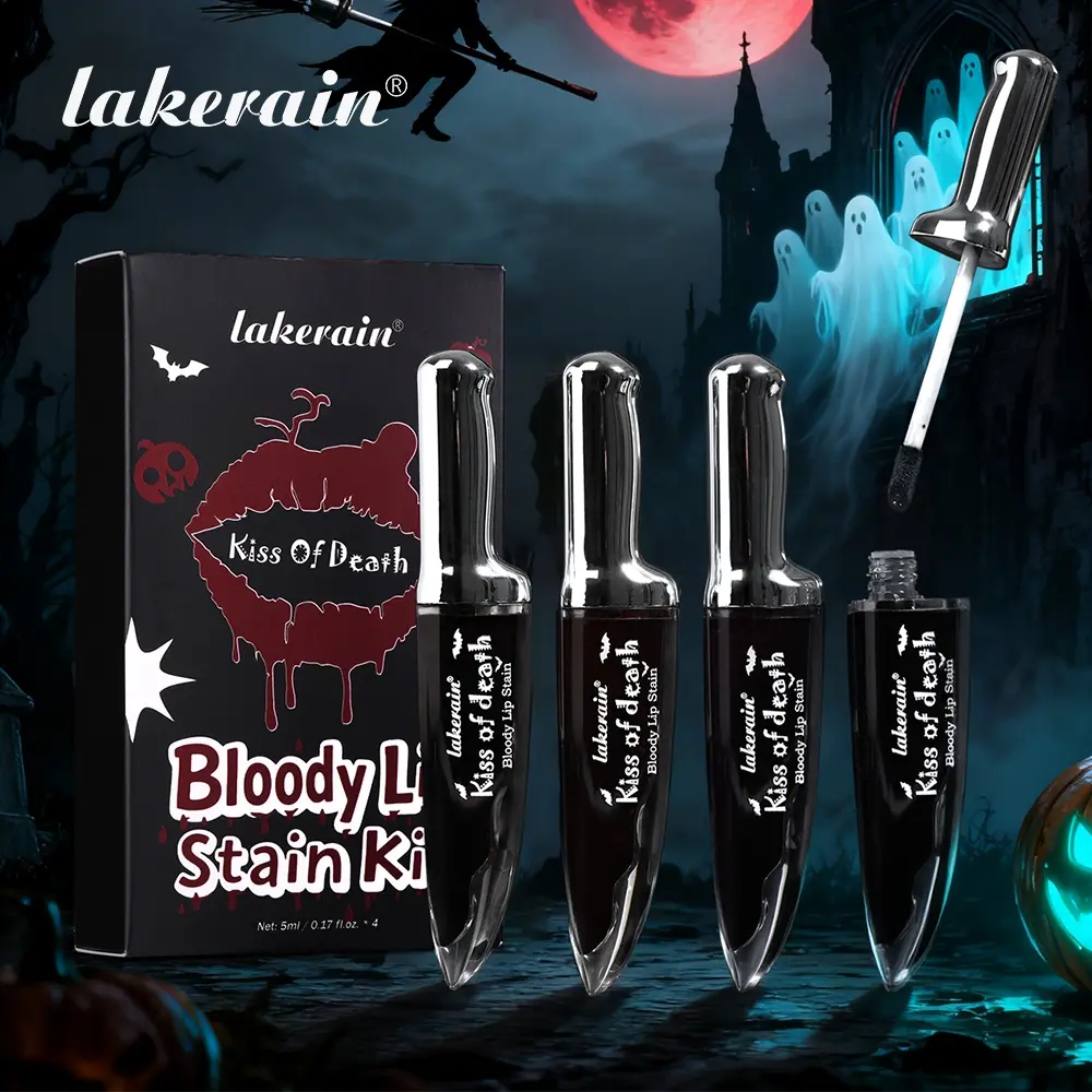 Halloween Creepy Cute Lip Gloss Set, 4-Pack Matte Color-Changing Lip Gloss, Highly Pigmented Waterproof & Smudge-Proof Lip Stain, Long-Lasting Wear for Mysterious & Alluring Halloween Makeup, Suitable for All Skin Tones, Lip Products Makeup