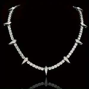 ⚡ 👑 🔗   "WAKANDA THUNDER KING" Men's Tribal Spike Necklace -  Zircon Panther Teeth Pendant! # HipHopLuxury2025 # CyberTribal