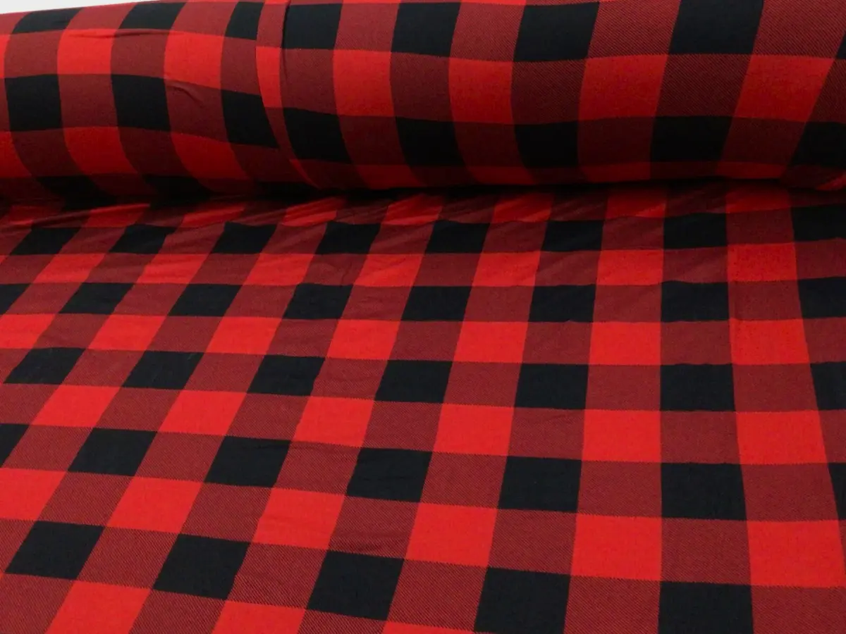 Double Brushed DTY Buffalo Plaid Spandex Stretch Apparel Fabric Red Black M413