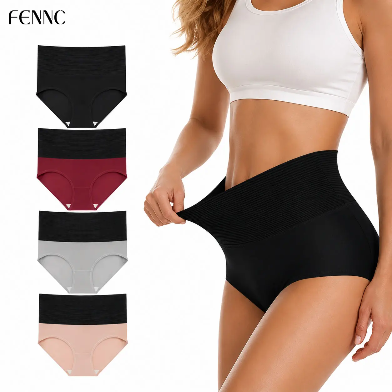 Women's High-Waisted Body Shaping Panties - 4PCS Seamless Polyester Fabric Underwear, Comfortable, Lightweight, Breathable, Smooth, Fitted Basic Casual Everyday Wear, High-Waisted Body Shaping Briefs, Smooth Under Tees, Seamless Support Briefs, Body Conto