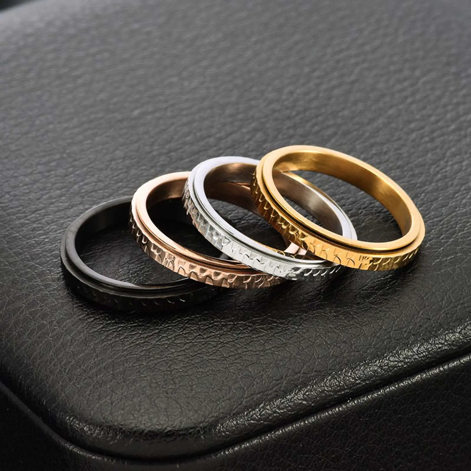 3MM Hammered Stainless Steel Spinner Ring   Unisex Fidget Band for Couples, Everyday Jewelry, Anniversary Gift