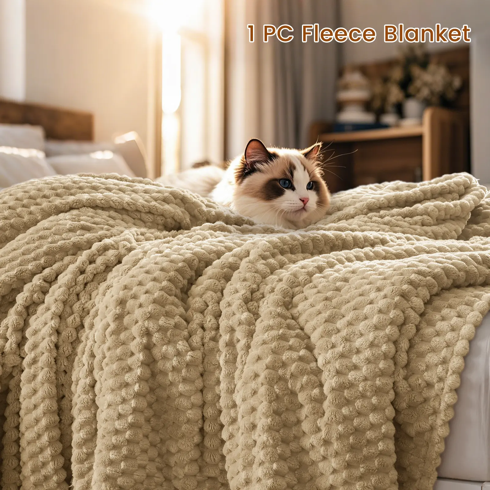 Warm Fleece Blanket, Fluffy Blanket, Super Soft Cozy Blanket with Jacquard, Plush Fuzzy Bed Blankets and Throws for Couch, Bed, Sofa, Lightweight and Breathable Machine Washable - Gift Blanket, for Fall/Winter, Gifts for Adults,Woman,Girls