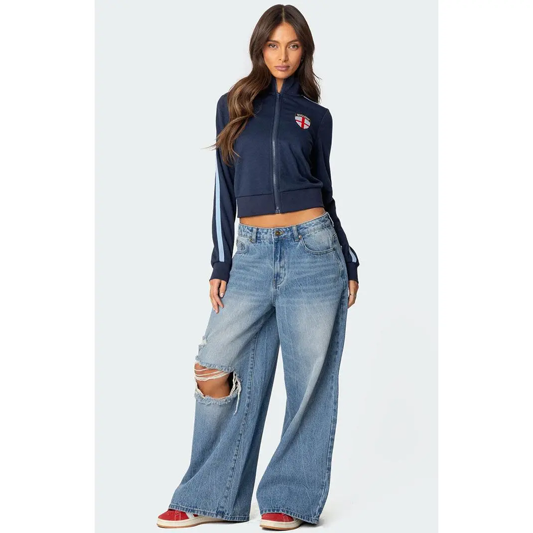 Edikted Women's Distressed Low Rise Baggy Jeans