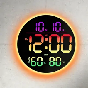 10" Large Digital Wall Clock with Music Sync RGB Atmosphere Light Low Reflectivity Temperature LED Display Dual Alarms BT Sync Auto DST for Bedroom and Classroom