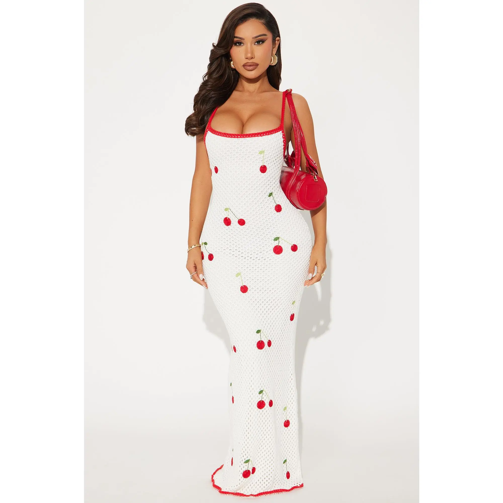 Sweet Girl Cherry Crochet Maxi Dress - White/combo