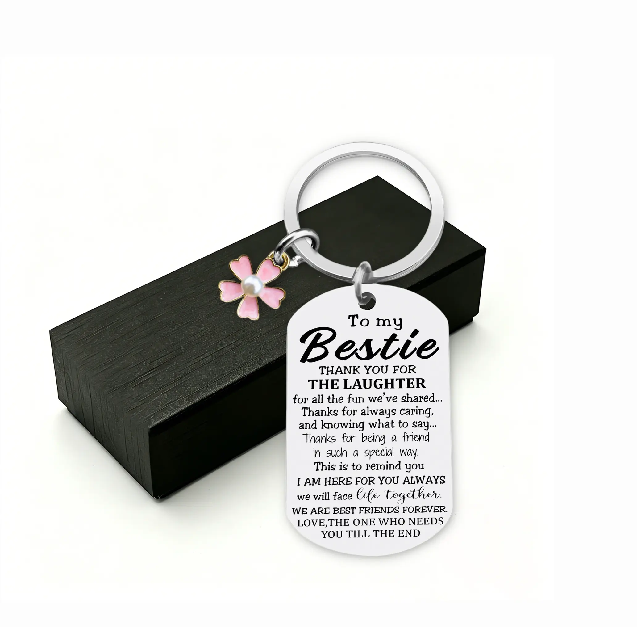 Women's Friendship Pendant Keychain - Charm Keychain with Floral Decorations, Miniature Design, Inspirational BFF Jewelry, Sentimental Best Friend Birthday Gift, Charm Keychains, Floral Decorations Keychains