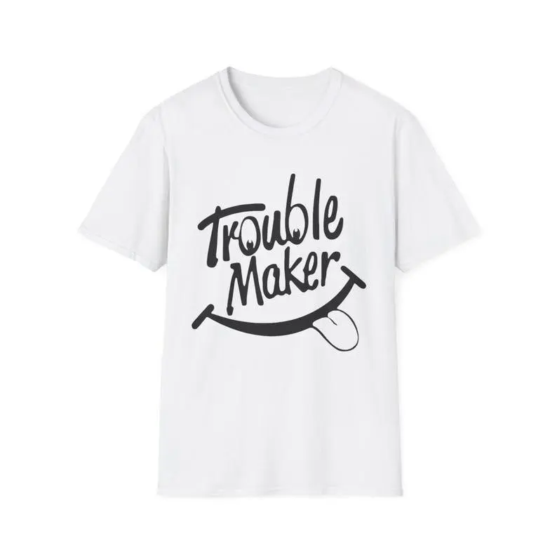 Trouble Maker Smiley Face T-Shirt | Graphic Typography Streetwear Tee | Funny Gift