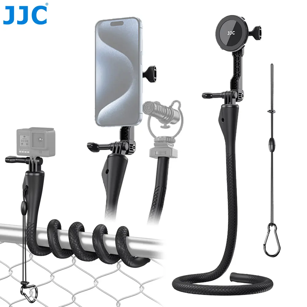 JJC Durable Silicone Flexible Single Leg Tripod Stand with 1/4"-20 Mount Safety Rope Anti-slip Texture Magnetic Mount for iPhone 17 Magsafe GoPro 13 12 11 Compact Camera Lights Multi-angle Vlogging Accessories