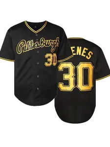 Men's Letter & Number Embroidery Contrast Binding Baseball Jersey, Loose Casual Button Front Baseball Top for Training & Competition, Baseball Outfielder Equipment, Baseball Shirt