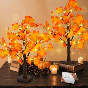 Fall Decor Fall Trees Artificial Lighted Maple Tree Thanksgiving Decor 48 LED Table Fall Lights Up Tree Battery Operated for Wedding Party Gifts Indoor Outdoor Autumn Harvest Home Decorations