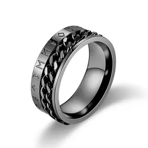 8mm Men's Stainless Steel Rotating Ring, Roman Numerals, Unisex, Helps Relieve Anxiety and Stress