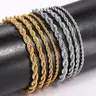 Stainless Steel Twisted Rope Chain Bracelet 2/3/4/5mm Width Gold/Silver Color Unisex Jewelry for Men Women 18cm Length with 5cm Extension Link